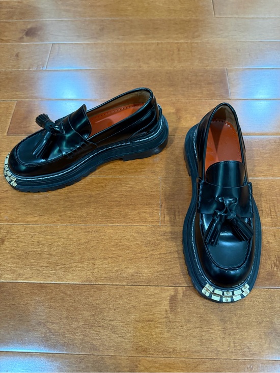 Sandro Shoes - Sandro Black Leather Thick Soled Metal Detail Tassel Slip On Loafer Shoes 37 (7)